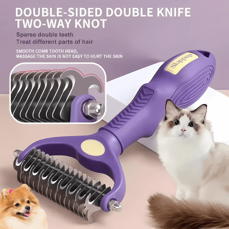 Pet Deshedding Brush – Double-Sided Grooming Tool for Cats & Dogs
