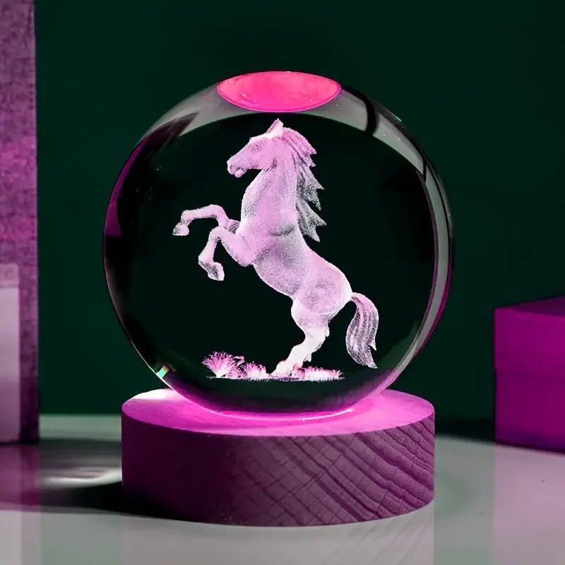 Rearing Horse Crystal Ball Nightlight – LED with Ceiling Glow