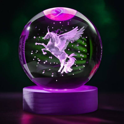 Engraved Alicorn Crystal Nightlight with Ceiling Projection
