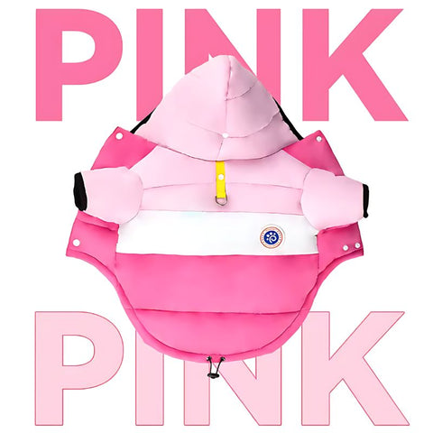 Winter Dog Puffer Jacket — Insulated, Water-Resistant, Snap-Down Hood & D-Ring