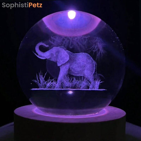 Engraved Elephant Crystal Nightlight with Ceiling Projection