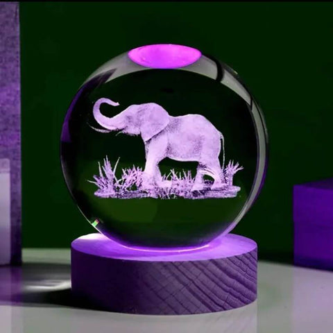 Engraved Elephant Crystal Nightlight with Ceiling Projection