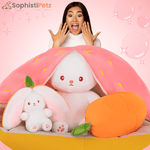 Load image into Gallery viewer, Hop &amp; Hide Transforming Bunny Plush Teddy – Peekaboo Toy in Carrot or Strawberry
