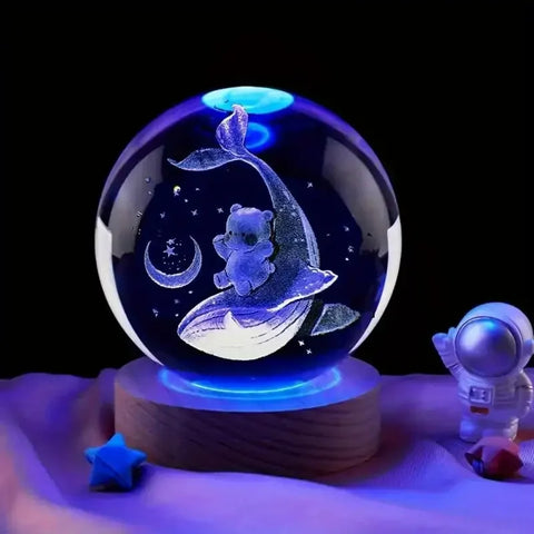 Whale Crystal Ball Nightlight – Ocean Engraved & LED