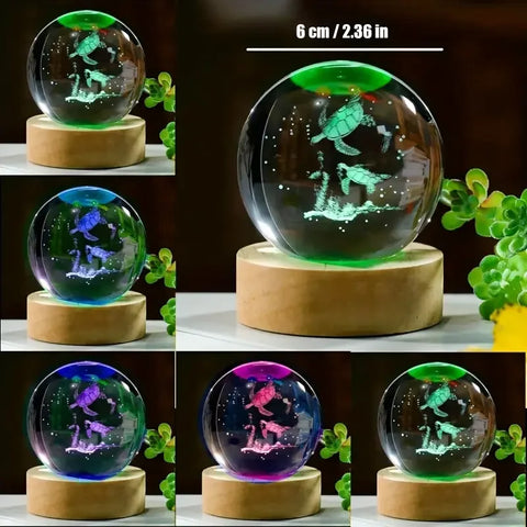 Turtle Crystal Ball Nightlight – LED Glow & Engraved Art