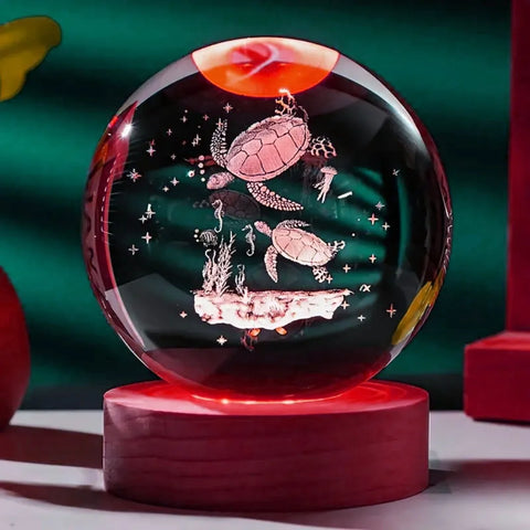 Turtle Crystal Ball Nightlight – LED Glow & Engraved Art
