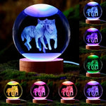 Load image into Gallery viewer, Wolf Crystal Ball Nightlight – Engraved LED &amp; Ceiling Glow

