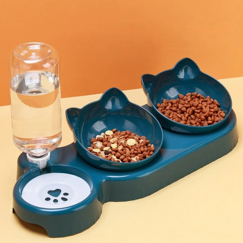 3-in-1 Cat Feeding Station with Tilted Bowls & Water Feeder