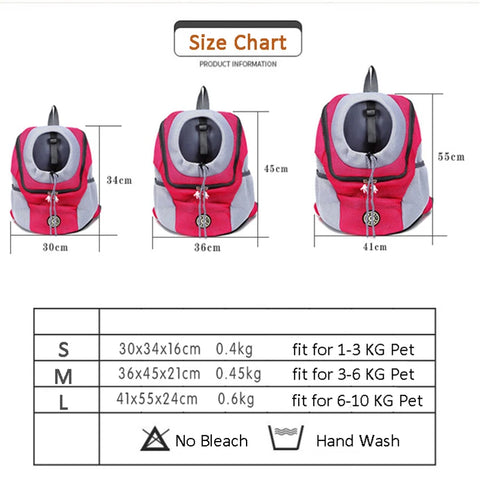 pet backpack size chart