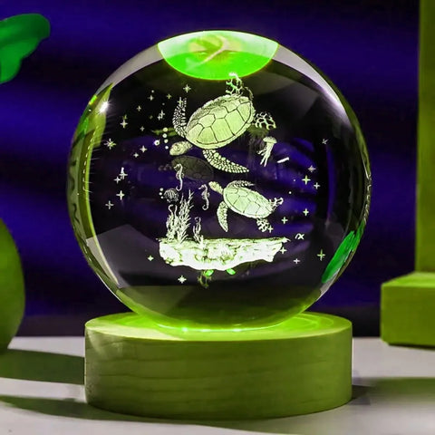 Turtle Crystal Ball Nightlight – LED Glow & Engraved Art