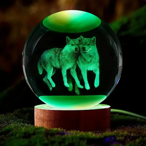 Wolf Crystal Ball Nightlight – Engraved LED & Ceiling Glow