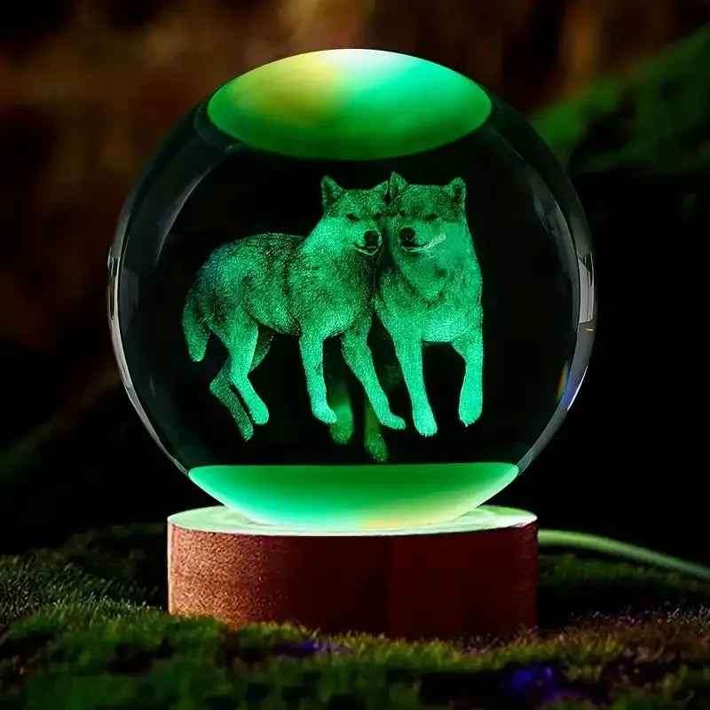 Wolf Crystal Ball Nightlight – Engraved LED & Ceiling Glow