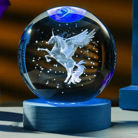 Engraved Alicorn Crystal Nightlight with Ceiling Projection