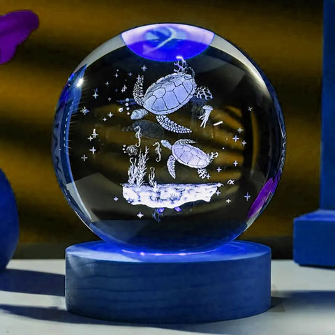 Turtle Crystal Ball Nightlight – LED Glow & Engraved Art