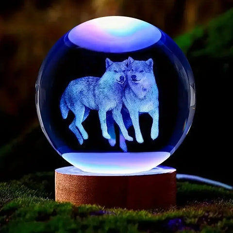 Wolf Crystal Ball Nightlight – Engraved LED & Ceiling Glow
