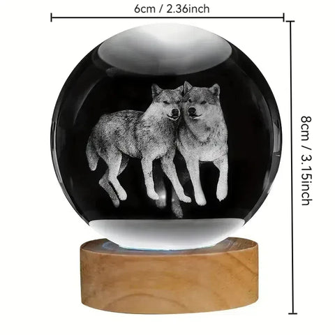 Wolf Crystal Ball Nightlight – Engraved LED & Ceiling Glow