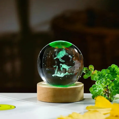 Turtle Crystal Ball Nightlight – LED Glow & Engraved Art