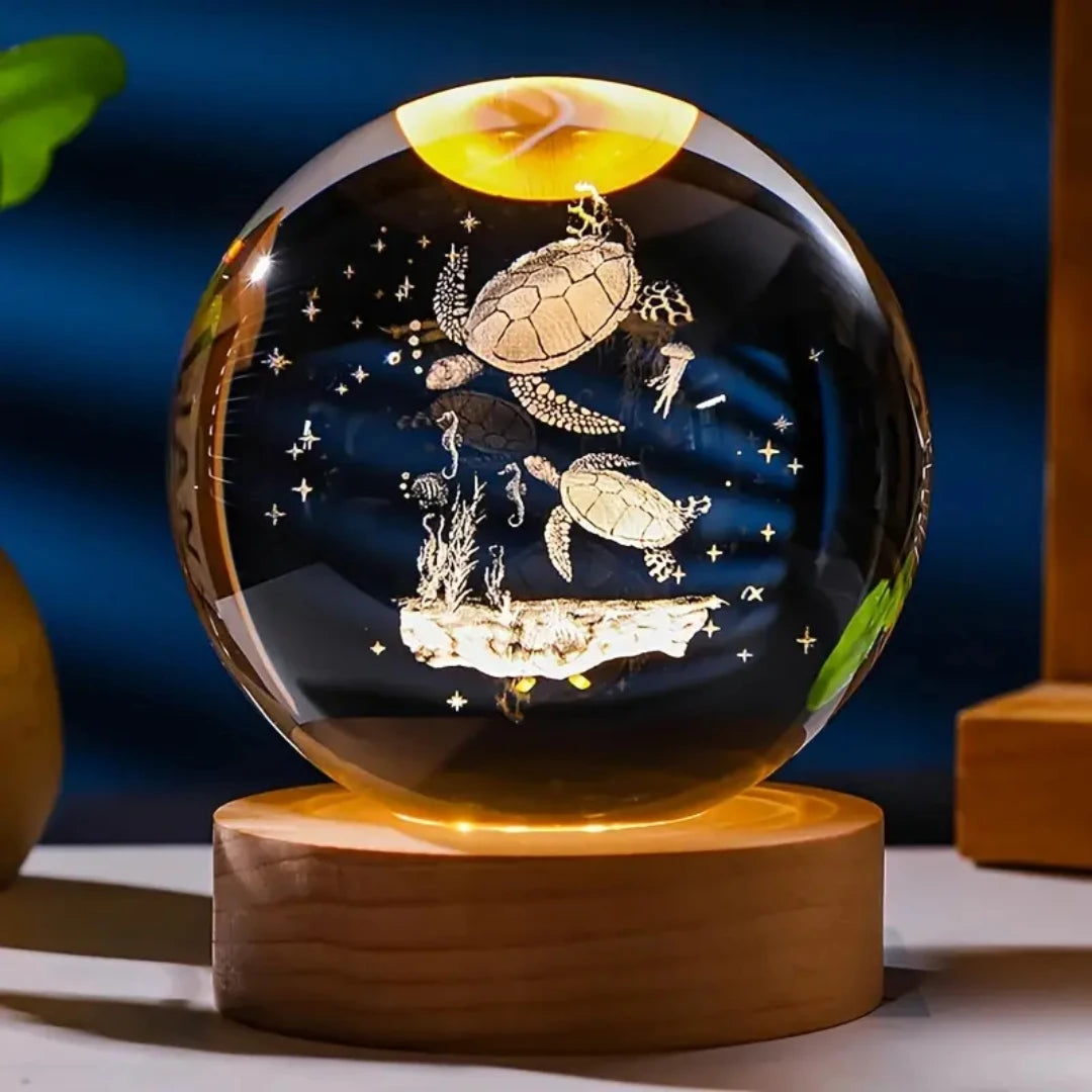 Turtle Crystal Ball Nightlight – LED Glow & Engraved Art