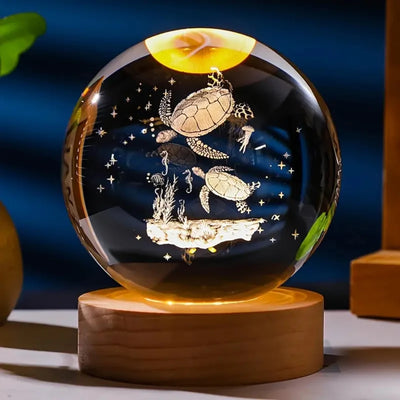 Turtle Crystal Ball Nightlight – LED Glow & Engraved Art