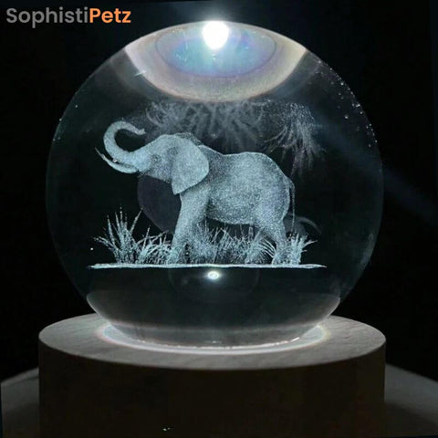 Engraved Elephant Crystal Nightlight with Ceiling Projection