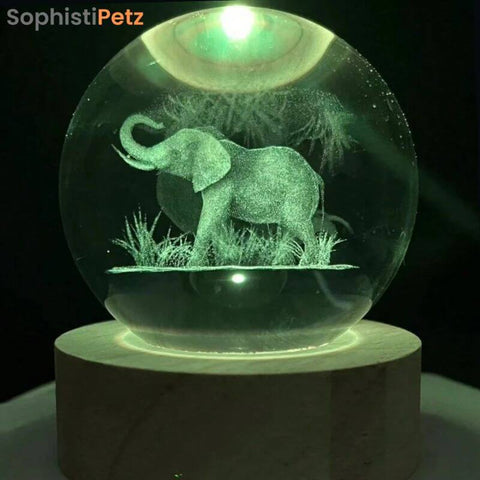 Engraved Elephant Crystal Nightlight with Ceiling Projection
