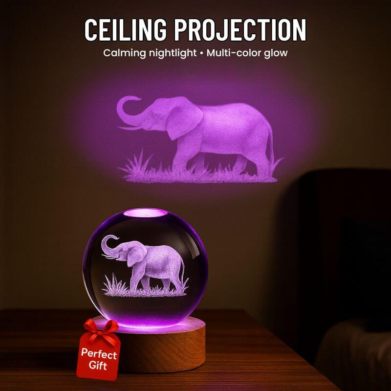 Engraved Elephant Crystal Nightlight with Ceiling Projection