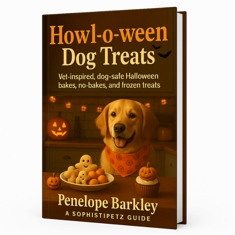 Howl-o-ween Dog Treats cookbook for dog-safe Halloween recipes by Penelope Barkley
