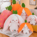Load image into Gallery viewer, Hop &amp; Hide Transforming Bunny Plush Teddy – Peekaboo Toy in Carrot or Strawberry
