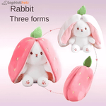 Load image into Gallery viewer, Hop &amp; Hide Transforming Bunny Plush Teddy – Peekaboo Toy in Carrot or Strawberry
